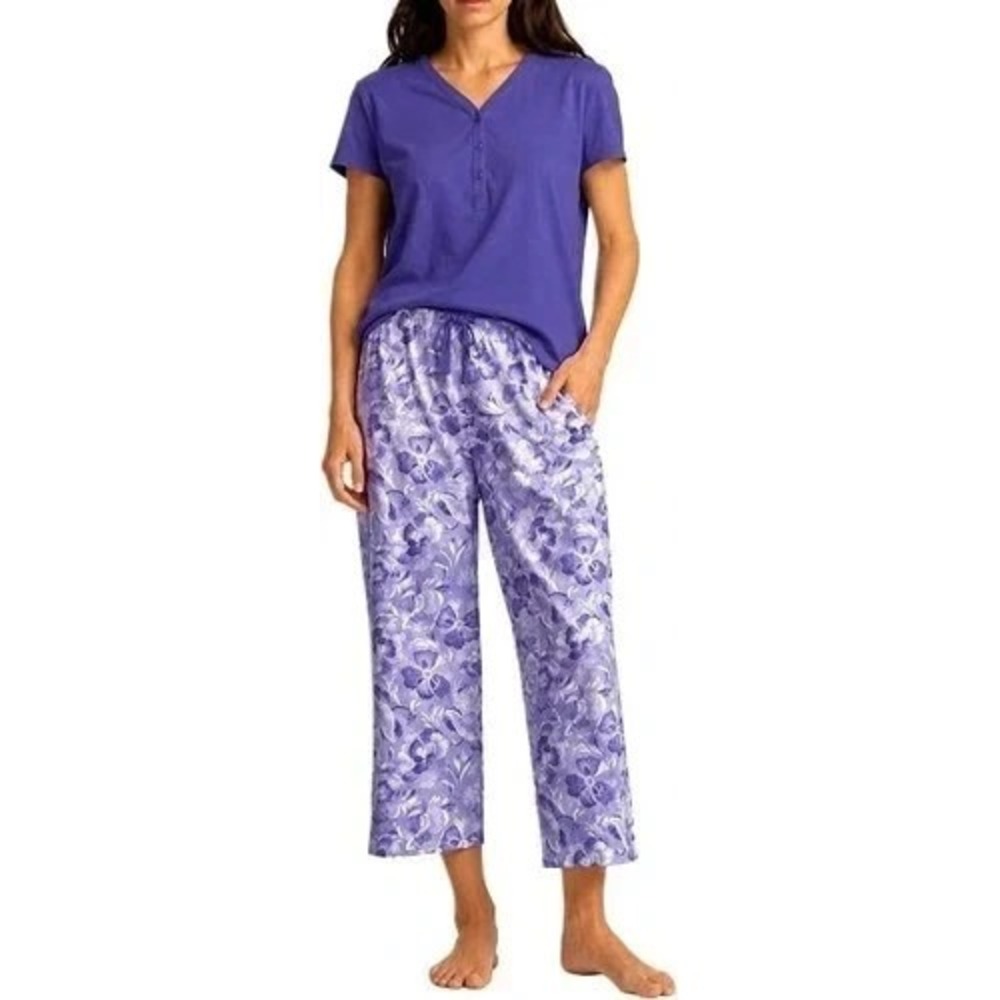 Karen Neuburger Women's Cotton 2 Piece Pajama Sleep Set, Purple, Size Small, New